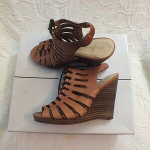 Lace Up Wedge Sandals Light Brown Color Size 5.5B